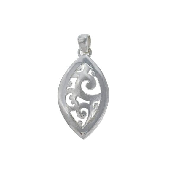 Vintage SU Thailand Sterling Silver 925 Marquise Open Scrollwork Pendant - Picture 1 of 7